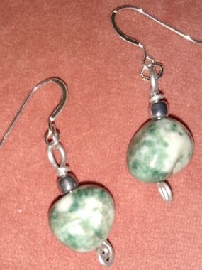 925 Solid Sterling Silver Hooks Moss Tree Agate Earrings Gemstone KATTA Handmade